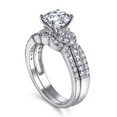 Round Zircon Interweave Modern Split Shank Silver Ring Set